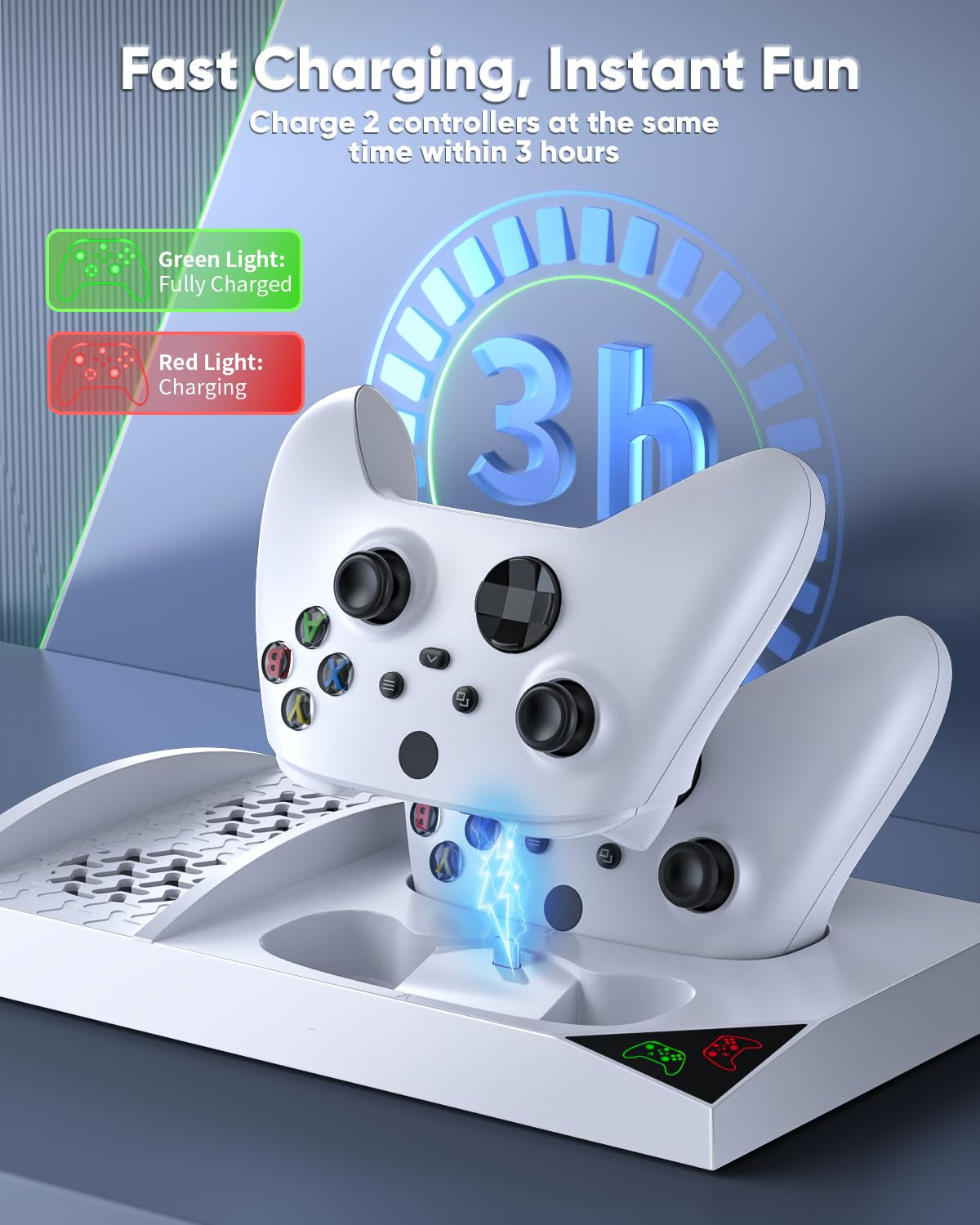 Charger Stand Cooling Fan for Xbox Series S Console&Controller,White | Vertical Dual Cooler System Charging Dock Accessories with 2X1400Mah Rechargeable Battery, Earphone Bracket for Xbox Series S