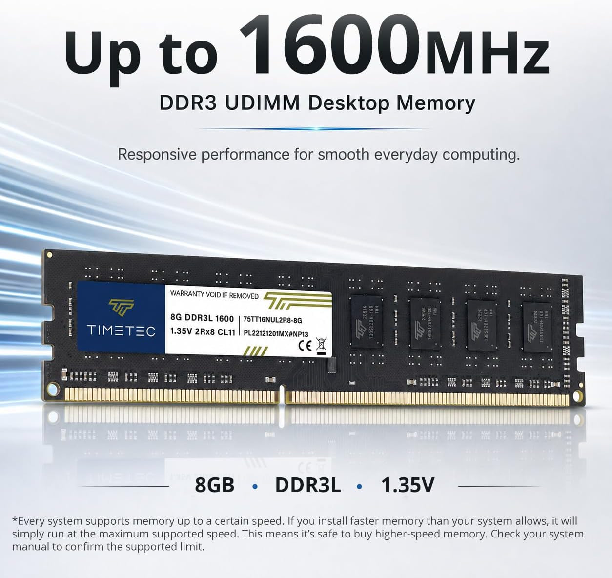 80GB Kit(10X8Gb) DDR3L / DDR3 1600Mhz (DDR3L-1600) PC3L-12800 / PC3-12800 Non-Ecc Unbuffered 1.35V/1.5V CL11 2Rx8 Dual Rank 240 Pin UDIMM Desktop PC Computer Memory RAM(SDRAM) Module Upgrade