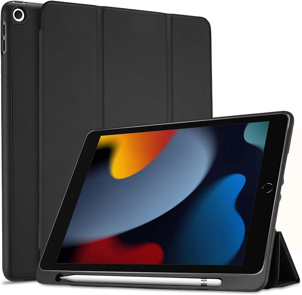 Smart Case for Ipad 10.2" 9Th/8Th/7Th Gen, Black | 2021 / 2020 / 2019 Releases, Soft TPU Back Cover, Protective Pencil Holder Slot, Slim Steady Stand Construction