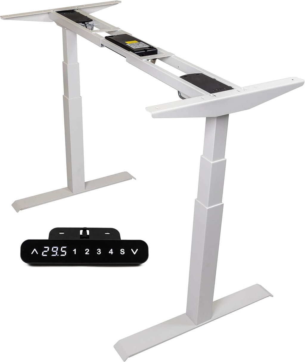 K Series Desk Base 3 Stage with Dual Motor Electric Adjustable Standing Desk Base Electric for Home and Office Width and Height Adjustable (White Frame Only)