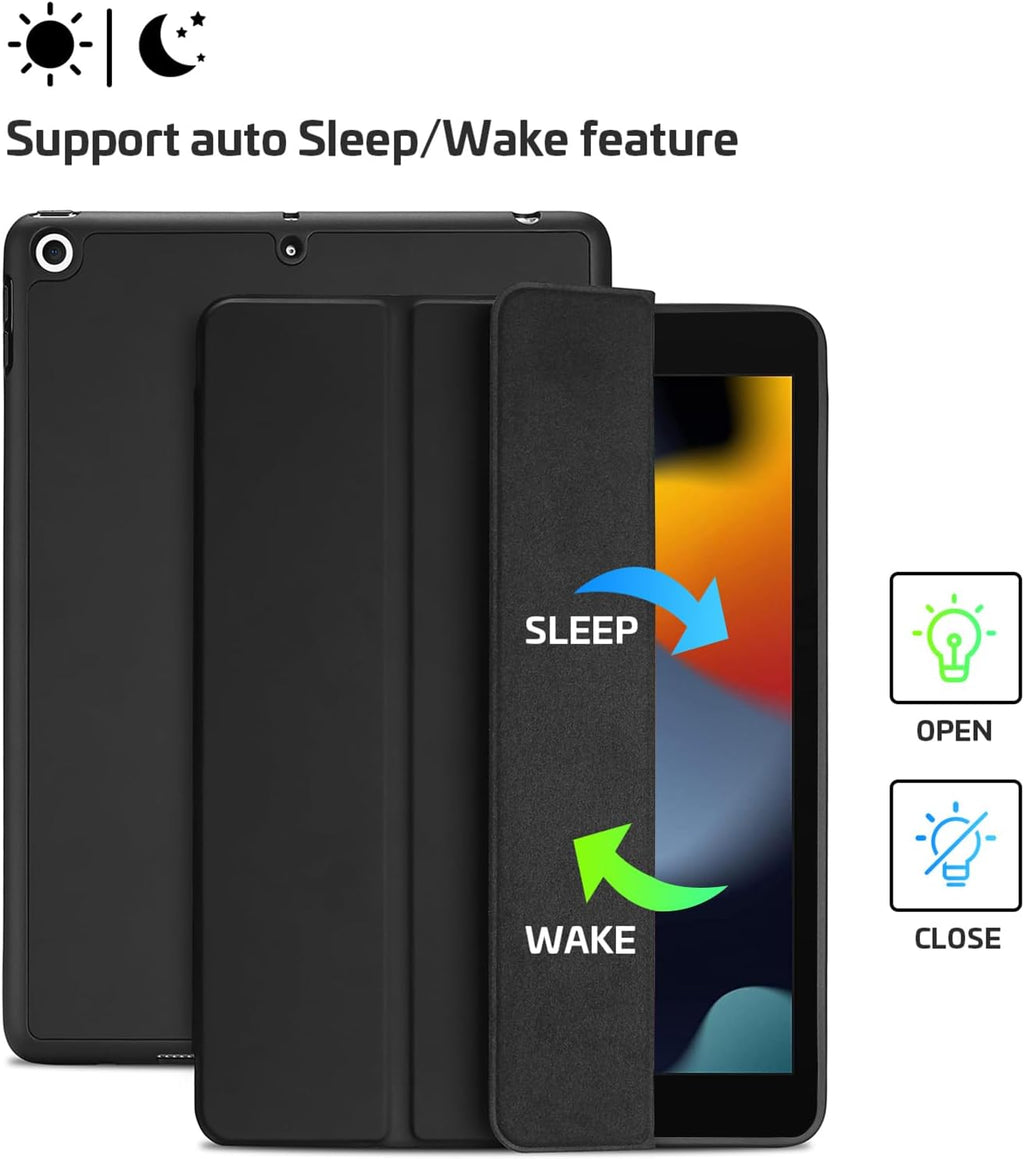 Smart Case for Ipad 10.2" 9Th/8Th/7Th Gen, Black | 2021 / 2020 / 2019 Releases, Soft TPU Back Cover, Protective Pencil Holder Slot, Slim Steady Stand Construction