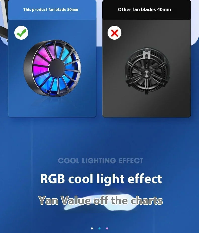 Phone Radiator Portable Magnetic Phone Cooler Low Noise Light Weight Fan with RGB Light Fast Cooling for Phone Tablet PUGB Game
