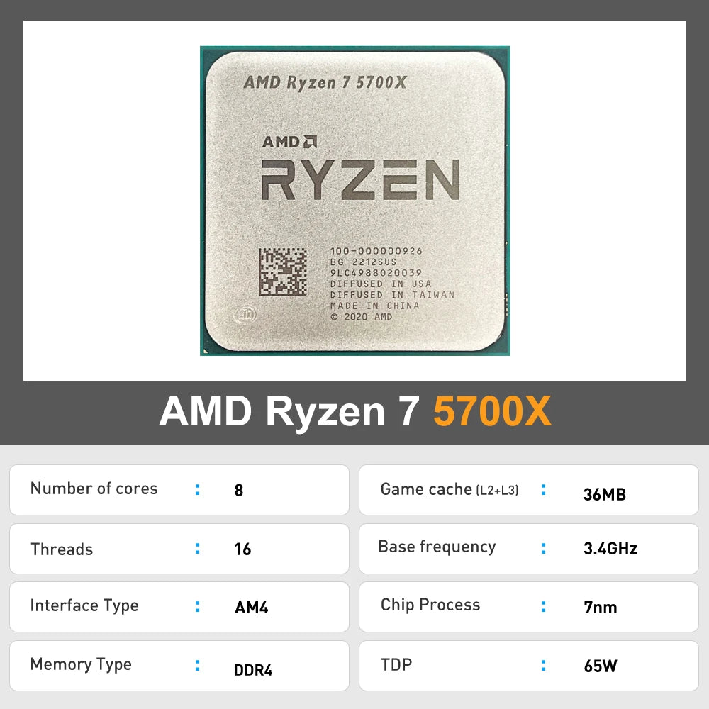 AMD Ryzen 7 5700X 8-Core 4.6GHz AM4 CPU