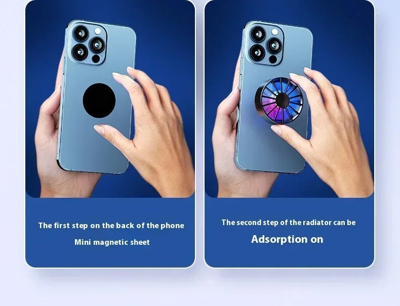 Phone Radiator Portable Magnetic Phone Cooler Low Noise Light Weight Fan with RGB Light Fast Cooling for Phone Tablet PUGB Game