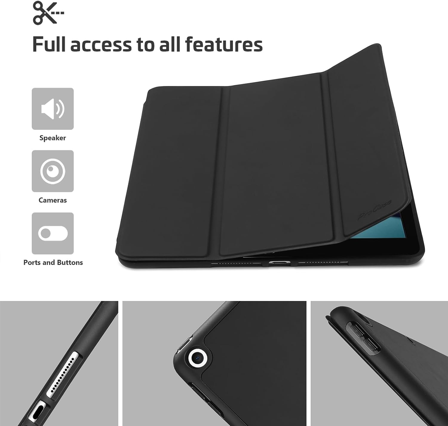 Smart Case for Ipad 10.2" 9Th/8Th/7Th Gen, Black | 2021 / 2020 / 2019 Releases, Soft TPU Back Cover, Protective Pencil Holder Slot, Slim Steady Stand Construction