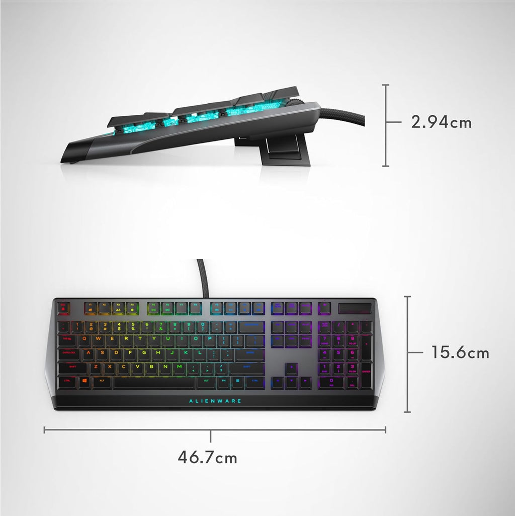 Low-Profile RGB Gaming Keyboard AW510K, Alienfx per Key RGB LED Color Backlighting, Media CONTROLS & USB Passthrough, Cherry MX Low Profile Red Switches | USB, Numeric Keypad, Adjustable Height, Media Hot Keys, Dark Side of the Moon, Gaming Ready, AW510K