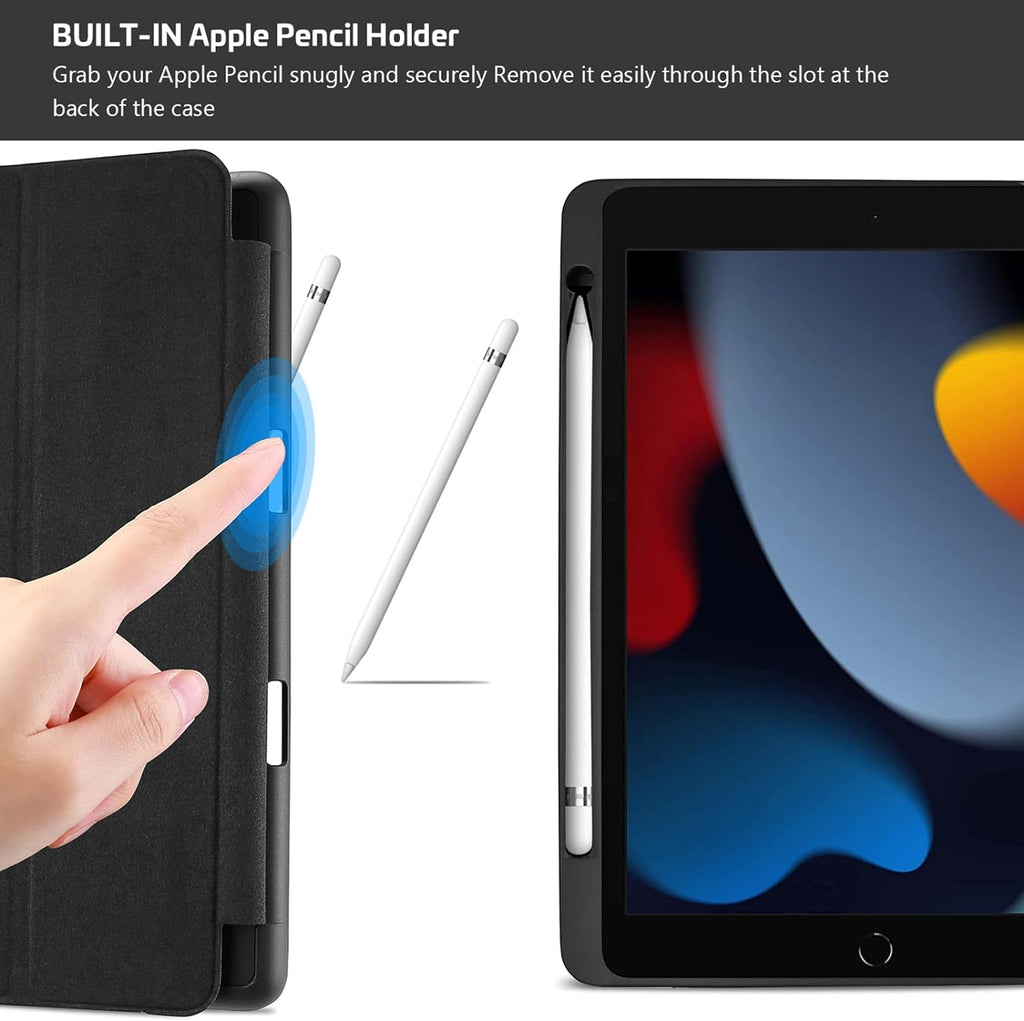 Smart Case for Ipad 10.2" 9Th/8Th/7Th Gen, Black | 2021 / 2020 / 2019 Releases, Soft TPU Back Cover, Protective Pencil Holder Slot, Slim Steady Stand Construction