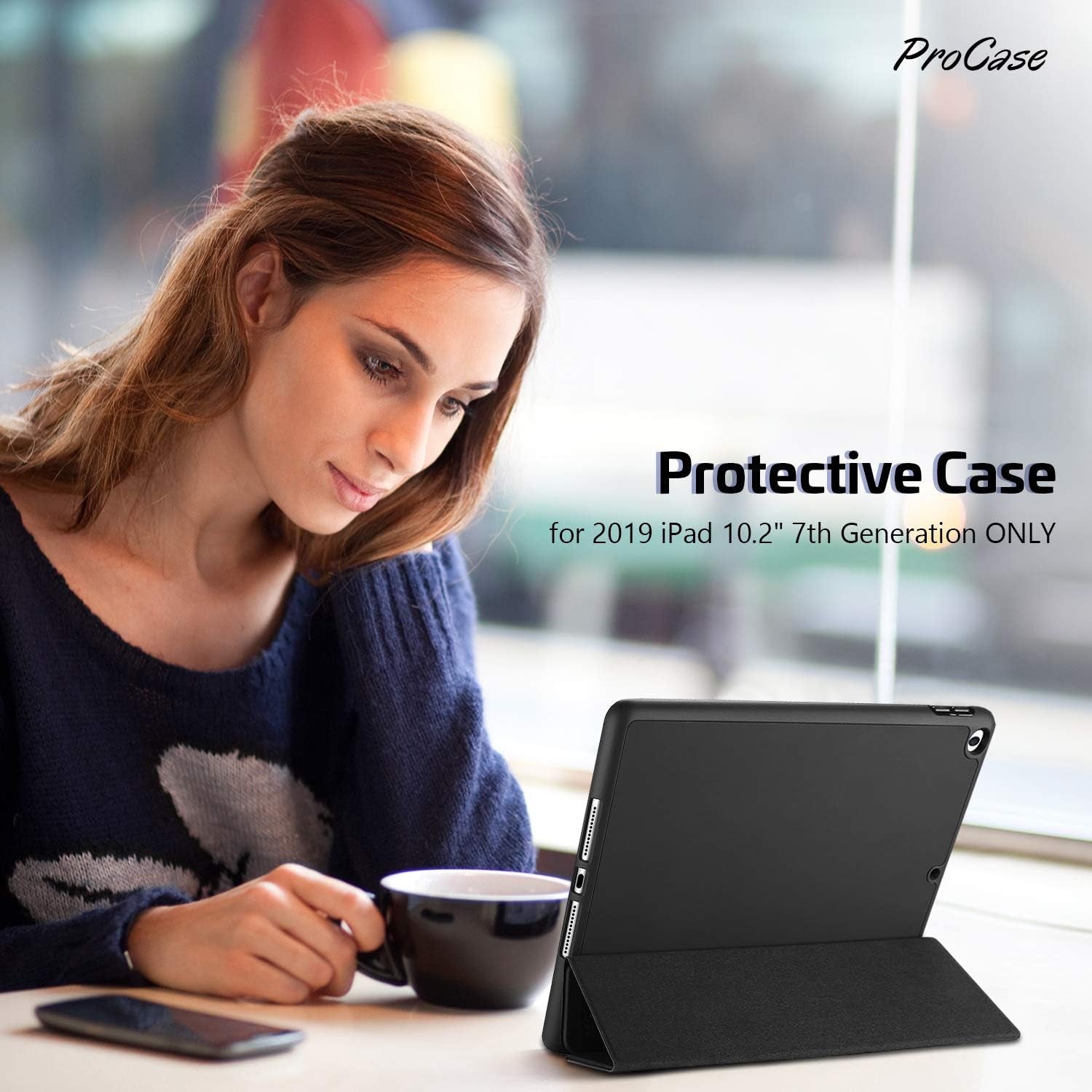 Smart Case for Ipad 10.2" 9Th/8Th/7Th Gen, Black | 2021 / 2020 / 2019 Releases, Soft TPU Back Cover, Protective Pencil Holder Slot, Slim Steady Stand Construction