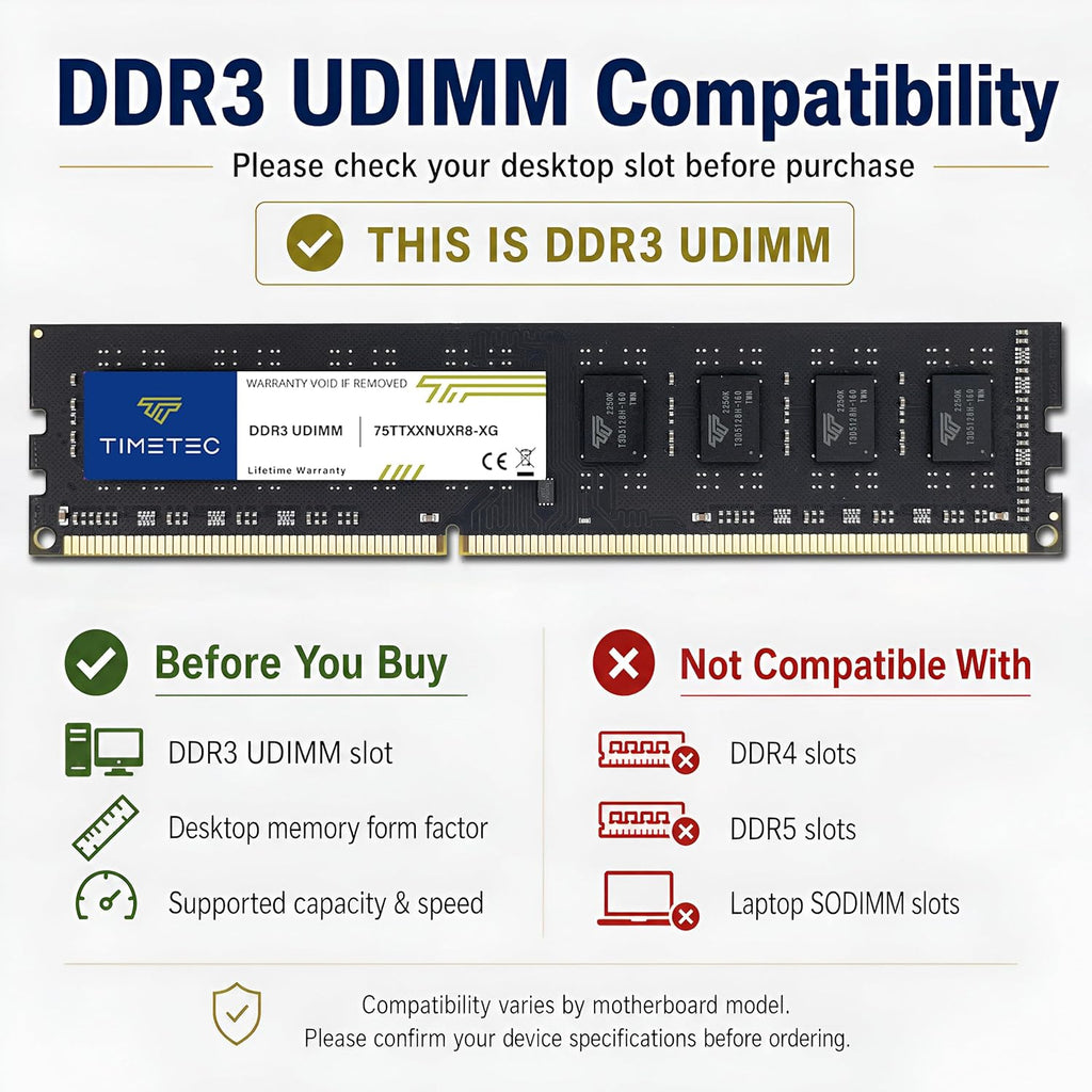 80GB Kit(10X8Gb) DDR3L / DDR3 1600Mhz (DDR3L-1600) PC3L-12800 / PC3-12800 Non-Ecc Unbuffered 1.35V/1.5V CL11 2Rx8 Dual Rank 240 Pin UDIMM Desktop PC Computer Memory RAM(SDRAM) Module Upgrade